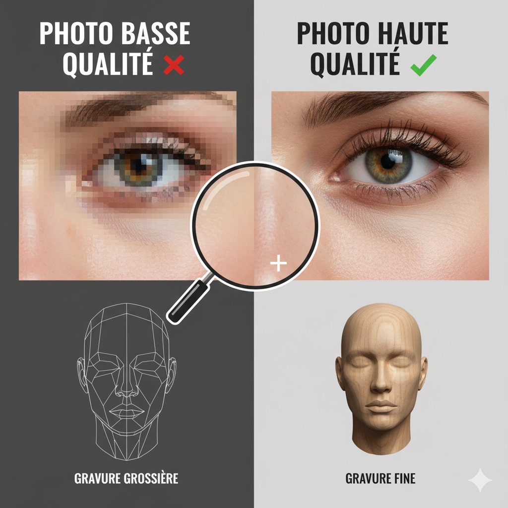 Le bon format photo à fournir pour une gravure sur bois de qualité.