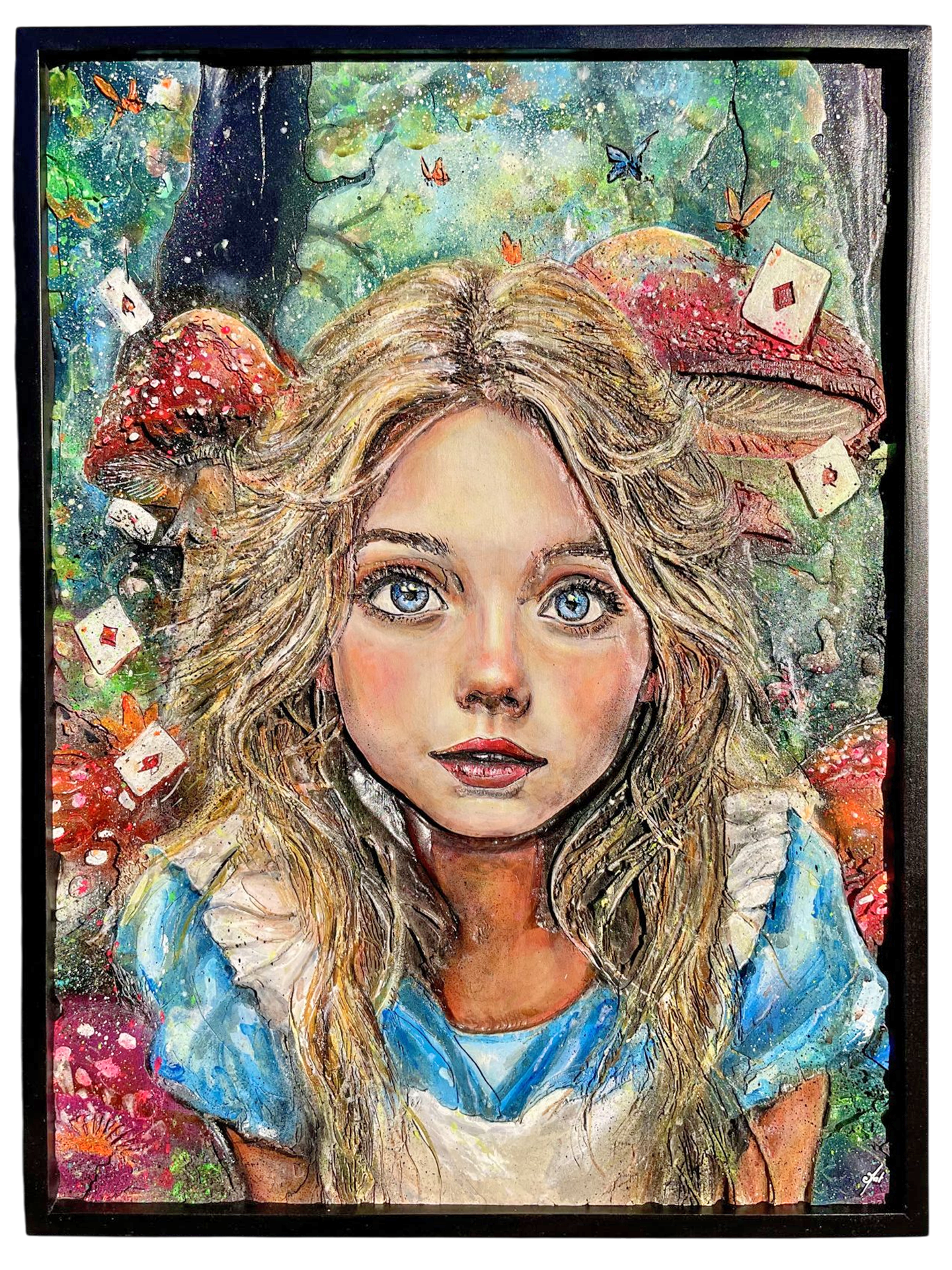 Alice au pays des merveilles : Gravure et peinture Fluo UV sur bois 1 alice au pays des merveilles tableau